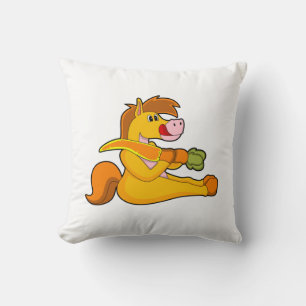 Horse with Carrot Throw Pillow