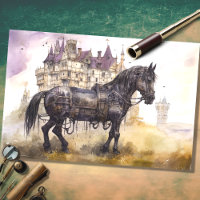 Horse with Castle Steampunk 1 Decoupage Paper