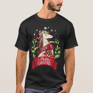 Horse With Christmas Lights Merry Christmas Christ T-Shirt