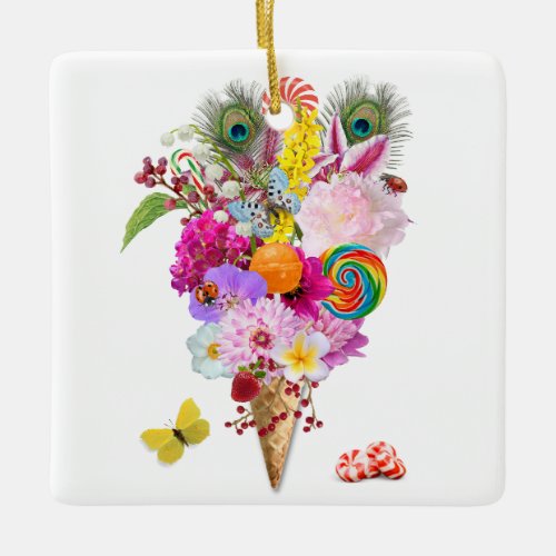 Horse with flowers lollies feathers ceramic ornament