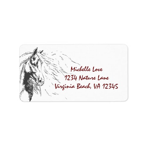 Horse with Flowing Mane Sketch Address Label