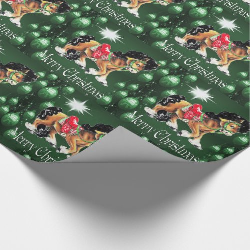 Horse With Green Ornaments  Green Merry Christmas Wrapping Paper