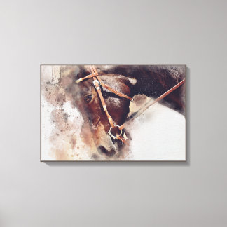 HORSE WITH HARNESS. BROWN HORSE HEAD ILLUSTRATION CANVAS PRINT