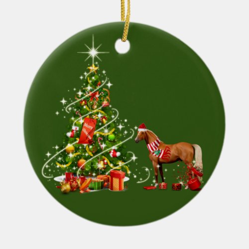 Horse With Hat Scafts  Christmas Ceramic Ornament
