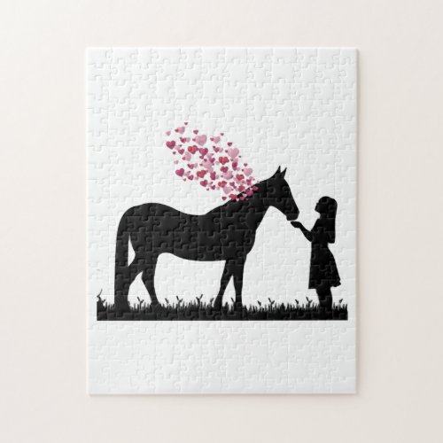 Horse with heart and girl Horse love gift Jigsaw Puzzle