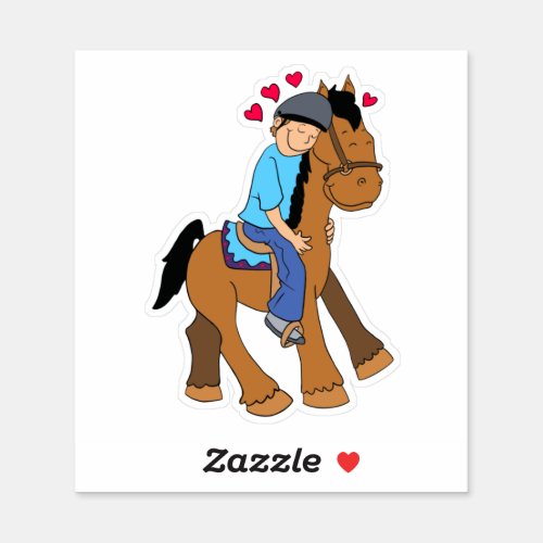 Horse with Hearts and Rider Blue Sticker