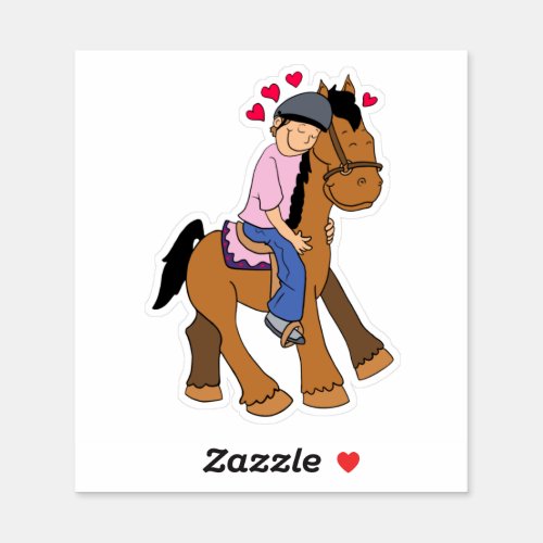 Horse with Hearts Pink Rider Sticker