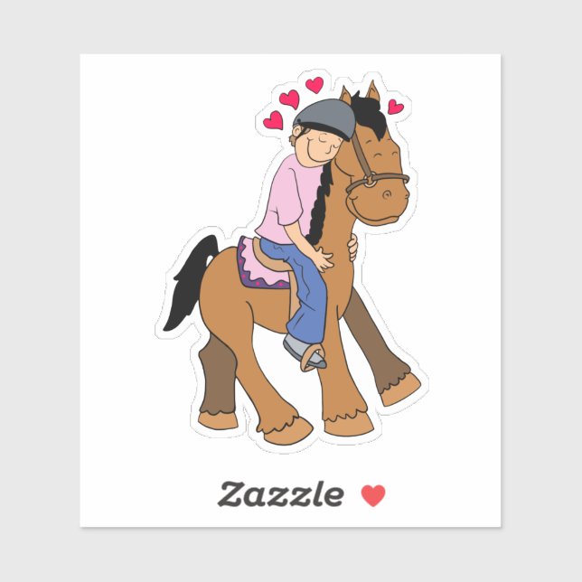 Horse with Hearts Pink Rider Sticker (Sheet)