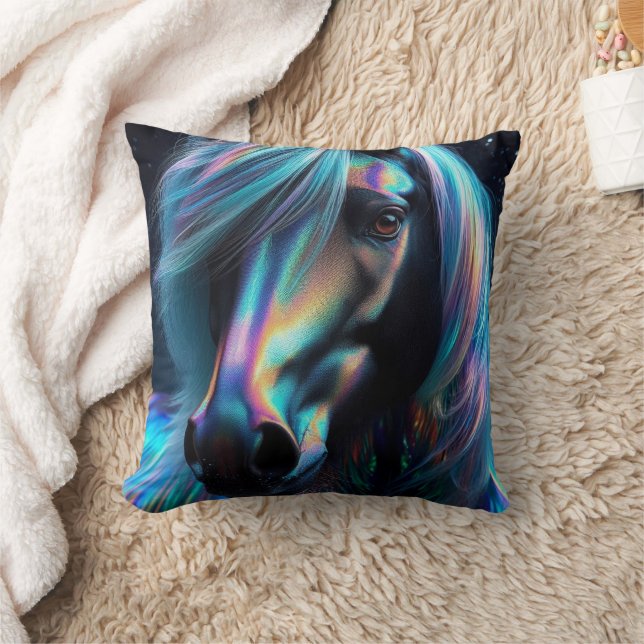 Horse With Iridescent Features Throw Pillow (Blanket)
