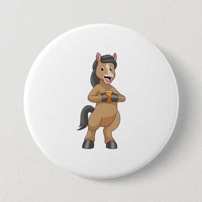 Horse with Mug of Orange juice Button (Front)