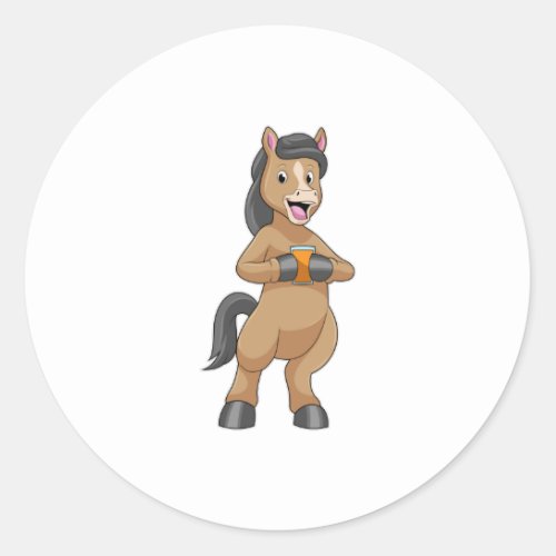 Horse with Mug of Orange juice Classic Round Sticker