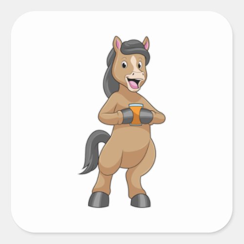 Horse with Mug of Orange juice Square Sticker