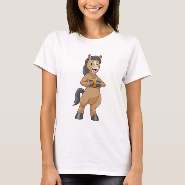 Horse with Mug of Orange juice T-Shirt (Front)