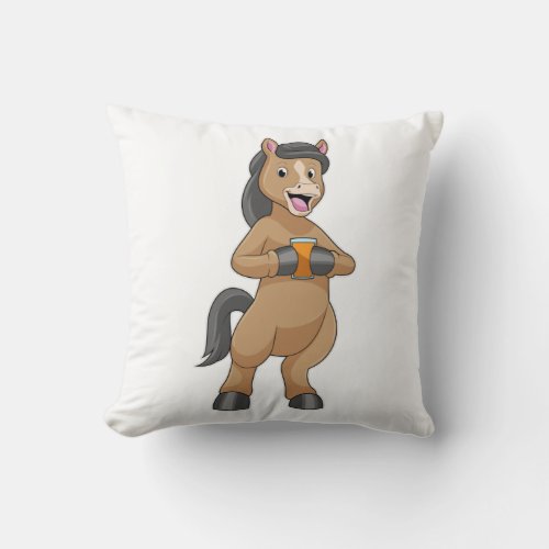 Horse with Mug of Orange juice Throw Pillow