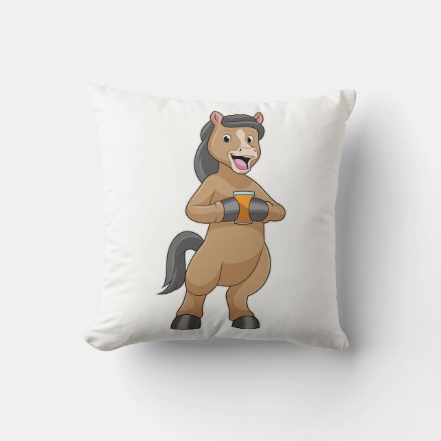 Horse with Mug of Orange juice Throw Pillow (Front)