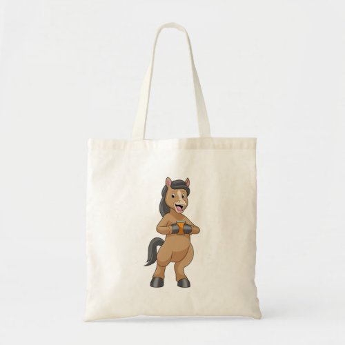 Horse with Mug of Orange juice Tote Bag