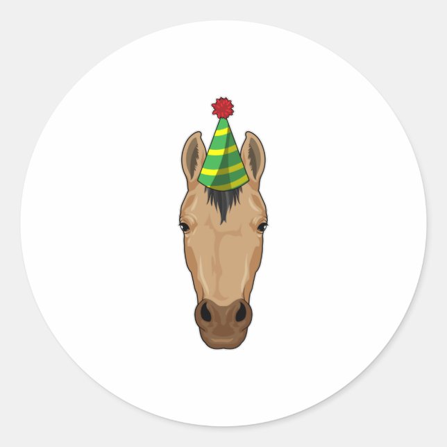 Horse with Party hat Classic Round Sticker (Front)