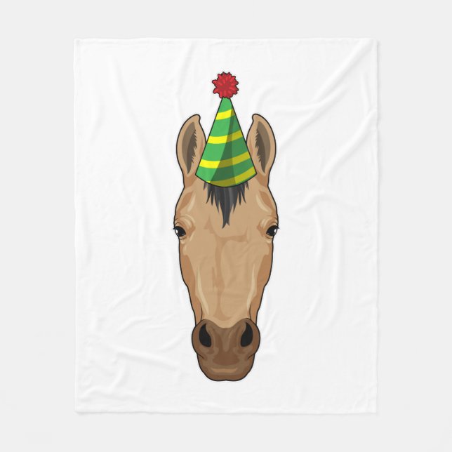 Horse with Party hat Fleece Blanket (Front)