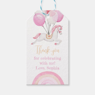 Horse with Pink Balloons and Rainbow Thank You Gift Tags