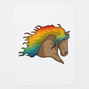 Horse with Rainbow Hairs Baby Blanket