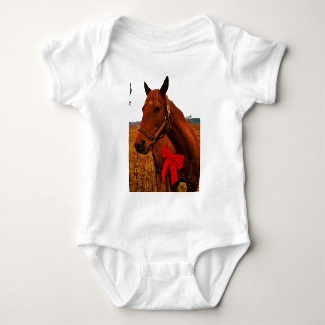 Horse with Red Bow Baby Bodysuit (Front)