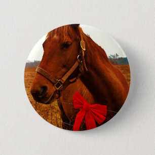 Horse with Red Bow Button