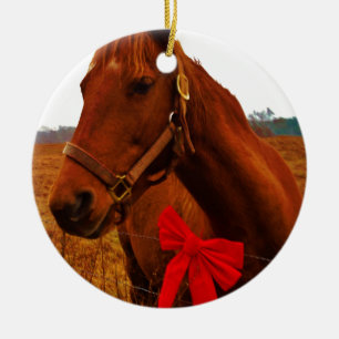 Horse with Red Bow Ceramic Ornament