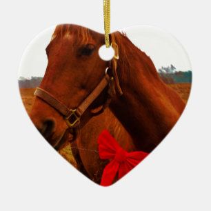 Horse with Red Bow Ceramic Ornament