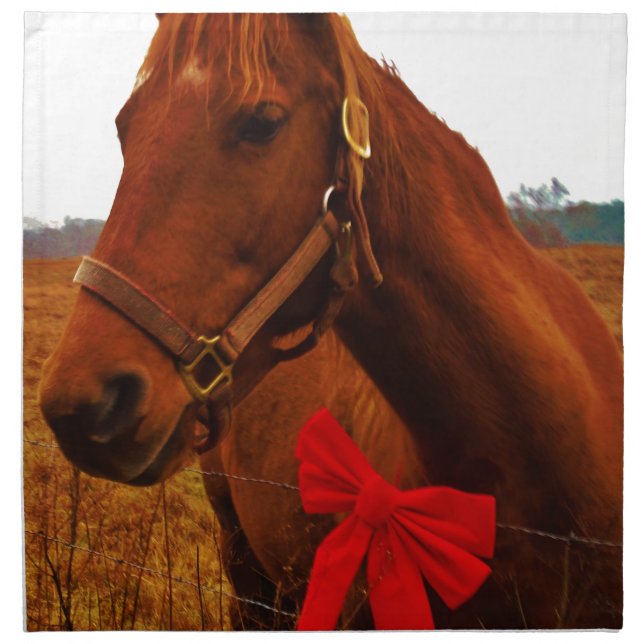 Horse with Red Bow Cloth Napkin (Front)