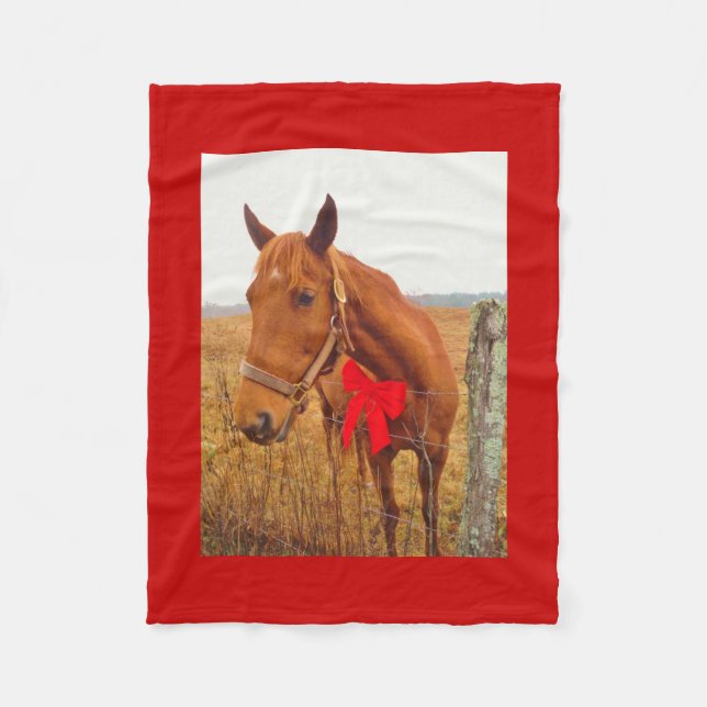 Horse with Red Bow Fleece Blanket (Front)