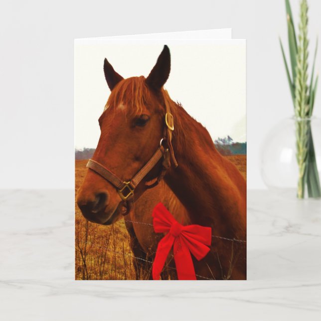 Horse with Red Bow Holiday Card (Front)