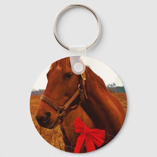 Horse with Red Bow Keychain (Front)