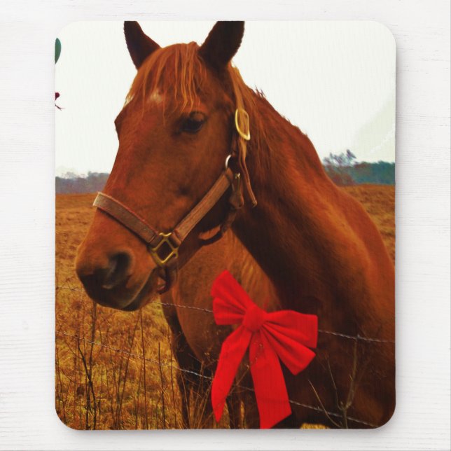 Horse with Red Bow Mouse Pad (Front)