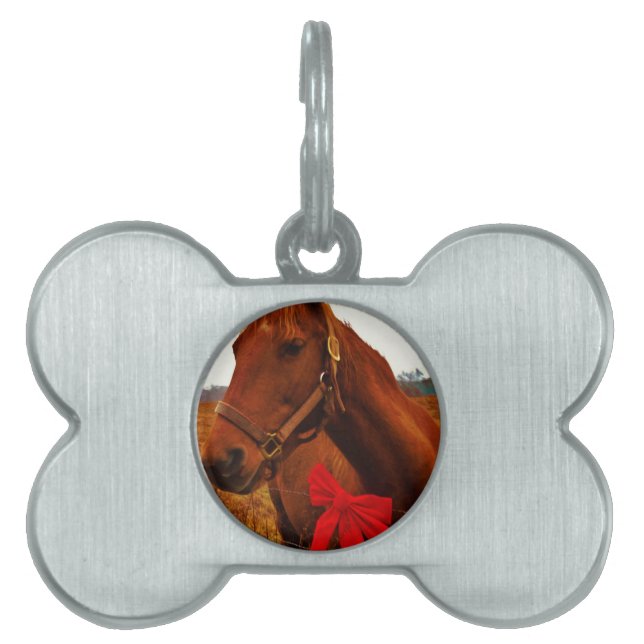 Horse with Red Bow Pet Name Tag (Front)