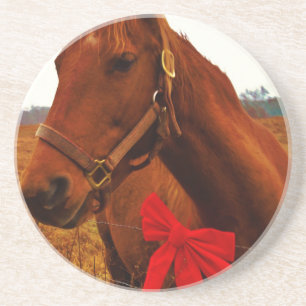 Horse with Red Bow Sandstone Coaster