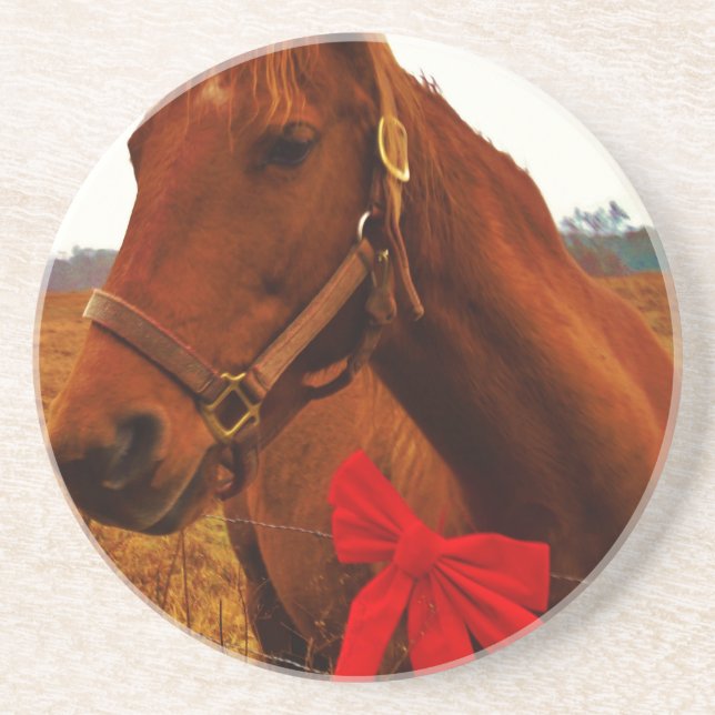 Horse with Red Bow Sandstone Coaster (Front)