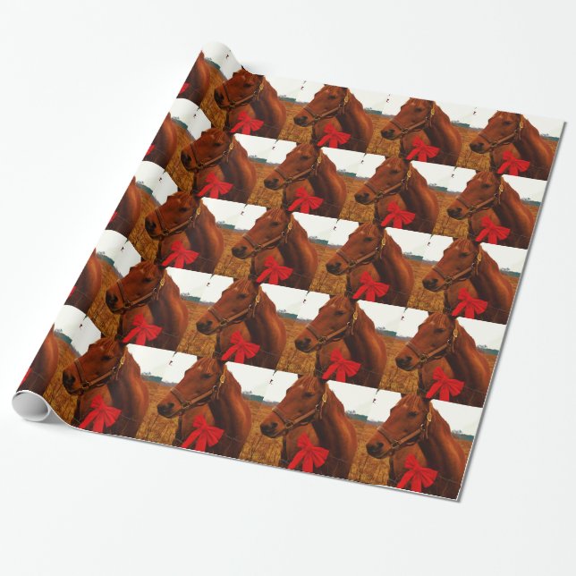 Horse with Red Bow Wrapping Paper (Unrolled)