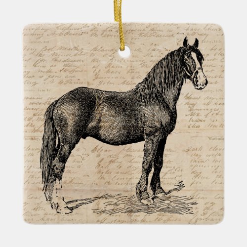 Horse with Script Paper Ceramic Ornament