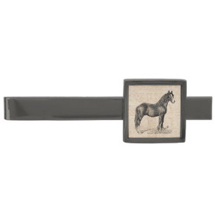Horse with Script Paper Gunmetal Finish Tie Bar