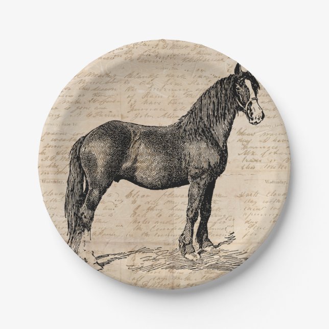 Horse with Script Paper Plates (Front)