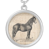Horse with Script Paper Silver Plated Necklace