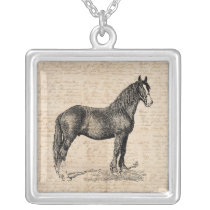 Horse with Script Paper Silver Plated Necklace