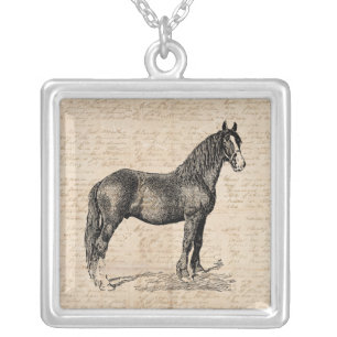 Horse with Script Paper Silver Plated Necklace