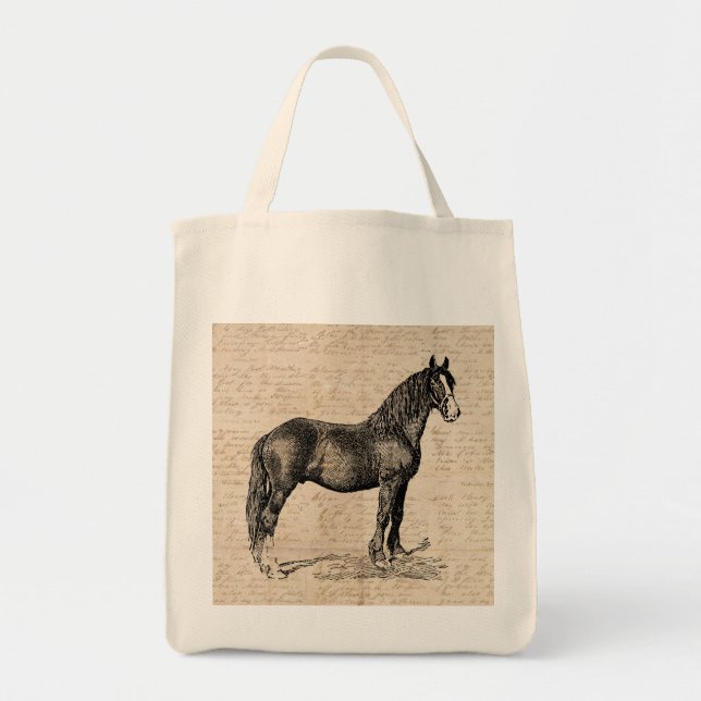 Horse with Script Paper Tote Bag (Front)
