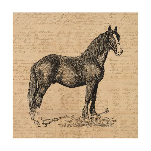 Horse with Script Paper Wood Wall Art