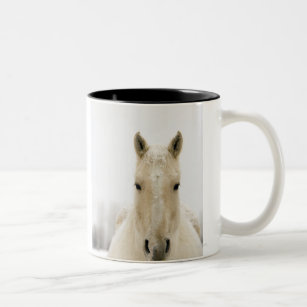 Horse with snow on head Two-Tone coffee mug