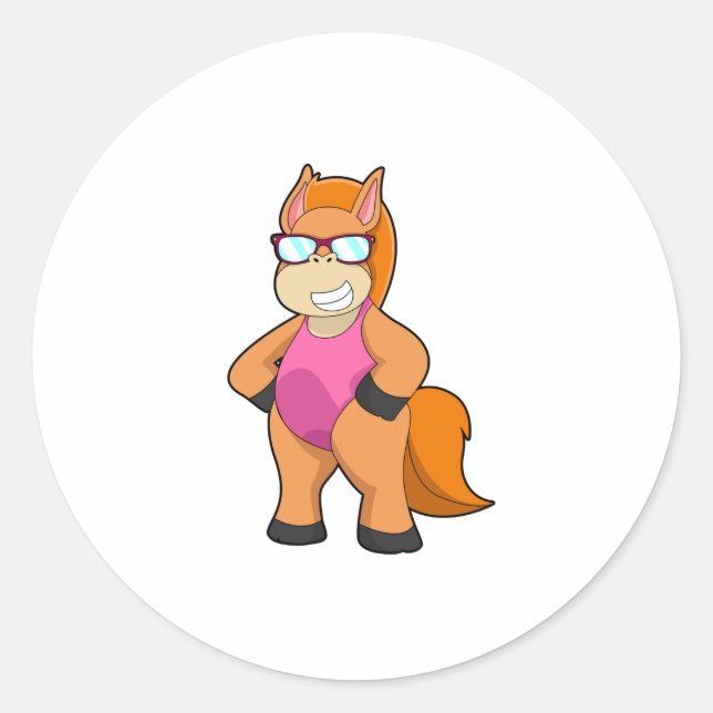 Horse with Sunglasses Classic Round Sticker (Front)