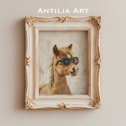 Horse with Sunglasses Painting Whimsical Art Poster