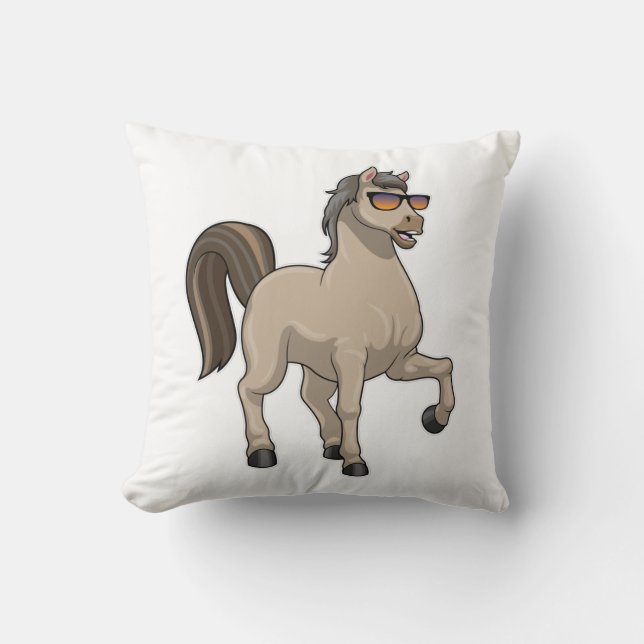 Horse with Sunglasses Throw Pillow (Front)