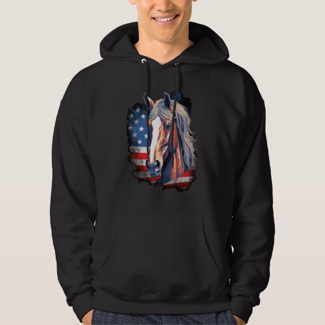 Horse With USA Flag Horseback Riding Equestrian 1 Hoodie (Front)
